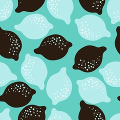 abstract black and blue lemons tossed repeating pattern