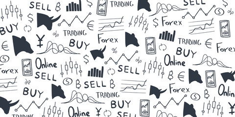 Forex hand draw doodle background. Vector illustration.
