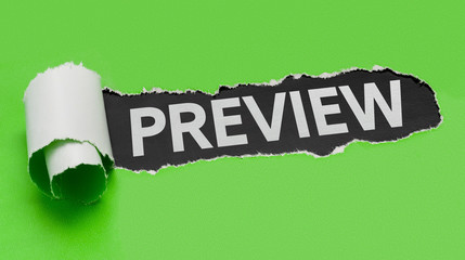 Torn green paper revealing the word Preview