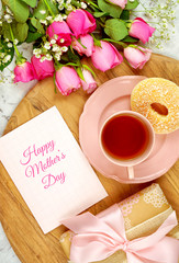 Feminine leisure and relaxation flat lay overhead, sunday morning brunch, Mother's Day, birthday or Valentine's celebration.