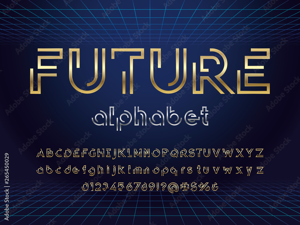 Poster futuristic display alphabet design with abstract background