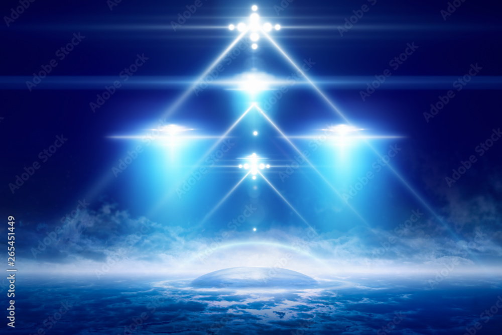 Canvas Prints abstract sci-fi background - aliens space ship above colony under dome