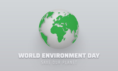 World environment day. Poster with green planet Earth. Eco friendly concept.