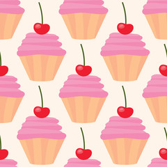 beautiful cute seamless pattern with sweet cupcakes and cherries