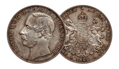 Germany german silver coin 2 two thaler double thaler Hannover minted 1866 isolated on white background