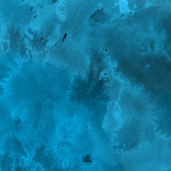 Colorful winter blue ink and watercolor textures on white paper background. Paint leaks and ombre effects. Hand painted abstract image. Deep sea.