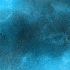 Colorful winter blue ink and watercolor textures on white paper background. Paint leaks and ombre effects. Hand painted abstract image. Deep sea.