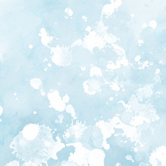 Colorful winter blue ink and watercolor textures on white paper background. Paint leaks and ombre effects. Hand painted abstract image. Deep sea.