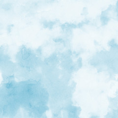 Colorful winter blue ink and watercolor textures on white paper background. Paint leaks and ombre effects. Hand painted abstract image. Deep sea.