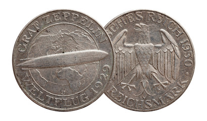 Germany German silver coin 5 five mark zeppelin Weimar Republic © Matt Light
