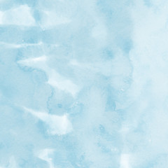 Colorful winter blue ink and watercolor textures on white paper background. Paint leaks and ombre effects. Hand painted abstract image. Deep sea.