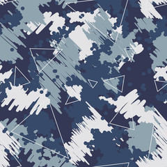 Seamless futuristic fashion shade of blue and white sharp edges camo pattern vector