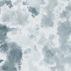 Colorful winter blue ink and watercolor textures on white paper background. Paint leaks and ombre effects. Hand painted abstract image. Deep sea.