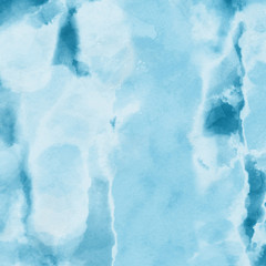 Colorful winter blue ink and watercolor textures on white paper background. Paint leaks and ombre effects. Hand painted abstract image. Deep sea.