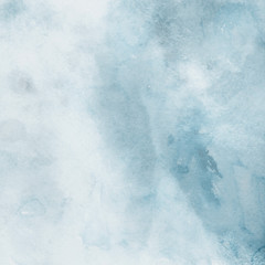 Colorful winter blue ink and watercolor textures on white paper background. Paint leaks and ombre effects. Hand painted abstract image. Deep sea.