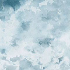 Colorful winter blue ink and watercolor textures on white paper background. Paint leaks and ombre effects. Hand painted abstract image. Deep sea.