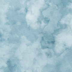 Colorful winter blue ink and watercolor textures on white paper background. Paint leaks and ombre effects. Hand painted abstract image. Deep sea.