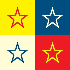 Star icon. Yellow, blue and red color material minimal icon or logo design