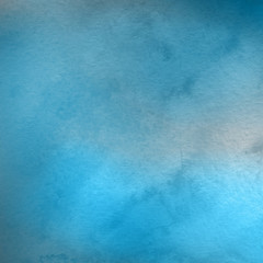 Colorful winter blue ink and watercolor textures on white paper background. Paint leaks and ombre effects. Hand painted abstract image. Deep sea.