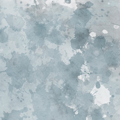 Colorful winter blue ink and watercolor textures on white paper background. Paint leaks and ombre effects. Hand painted abstract image. Deep sea.