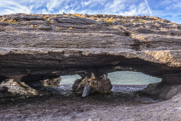 Ojerada Cave over Atlantic shore near Ajo town in northern part of Spain