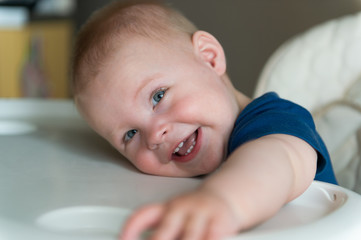 Happy smiling toddler boy portrait closeup. Beautiful child. childhood, portrait, baby psychology, kid education, eyesight, healthy baby concepts