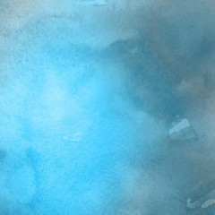Colorful winter blue ink and watercolor textures on white paper background. Paint leaks and ombre effects. Hand painted abstract image. Deep sea.
