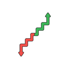 Vector icon concept of arrow stairs moving up and down. Black outlines and colored.