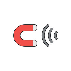 Vector icon of magnet attracting. Black outlines and colored.