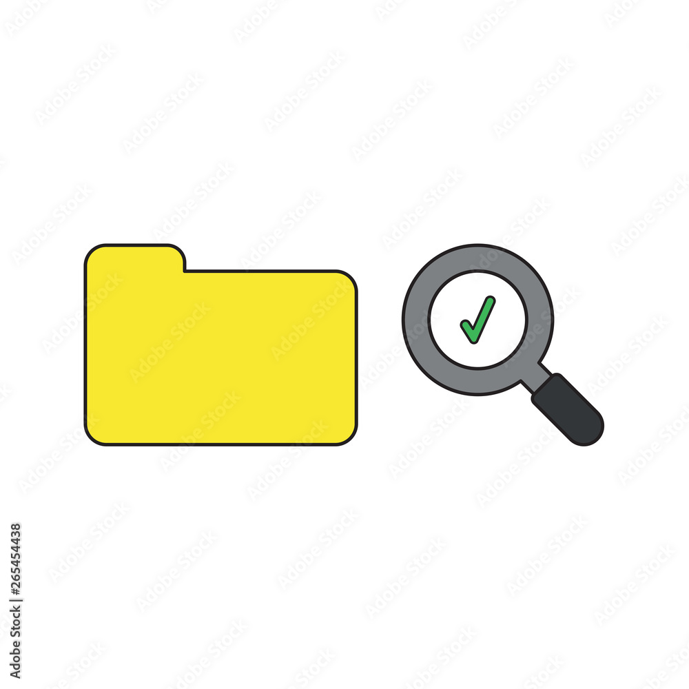 Aufkleber vector icon concept of closed folder and magnifying glass with check mark. black outlines and colore