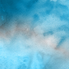 Colorful winter blue ink and watercolor textures on white paper background. Paint leaks and ombre effects. Hand painted abstract image. Deep sea.