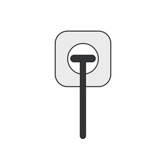 Vector icon concept of electrical plug plugged into outlet. Black outlines and colored.