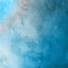 Colorful winter blue ink and watercolor textures on white paper background. Paint leaks and ombre effects. Hand painted abstract image. Deep sea.