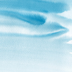 Colorful winter blue ink and watercolor textures on white paper background. Paint leaks and ombre effects. Hand painted abstract image. Deep sea.