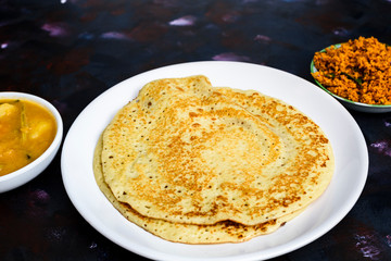 Dosa, sambal and sambar, famous food in South India and Sri lanka.