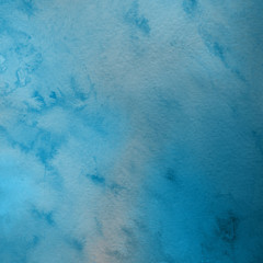 Colorful winter blue ink and watercolor textures on white paper background. Paint leaks and ombre effects. Hand painted abstract image. Deep sea.