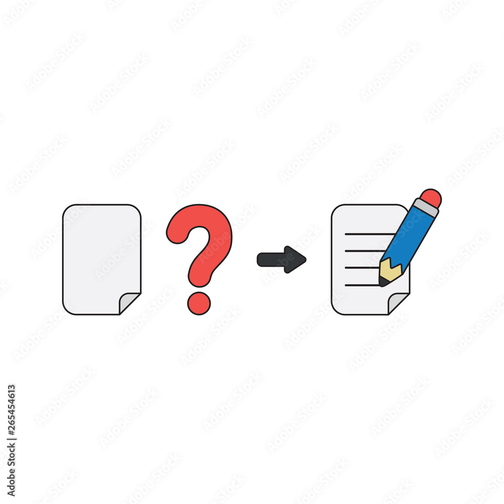 Poster vector icon concept of blank paper with question mark and writing on paper with pencil. black outlin