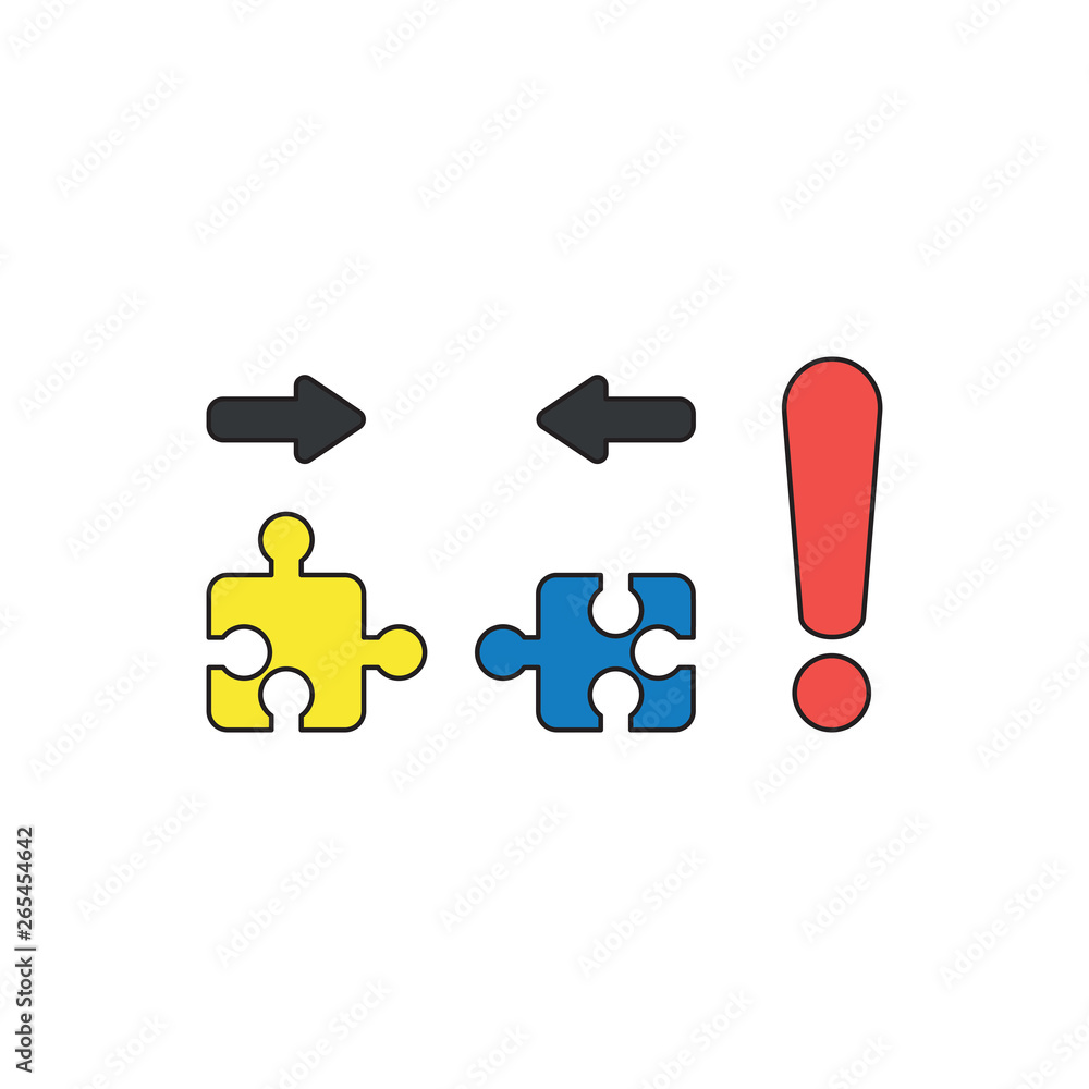 Poster vector icon concept of two pieces of jigsaw puzzle pieces that are incompatible with each other and 