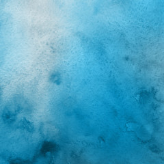 Colorful winter blue ink and watercolor textures on white paper background. Paint leaks and ombre effects. Hand painted abstract image. Deep sea.