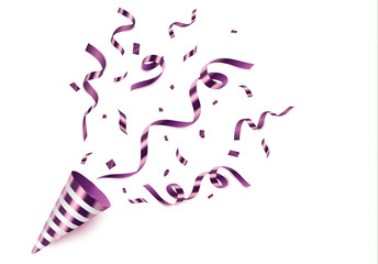Party Popper is isolated. Bright confetti. Vector illustration Happy birthday concept.