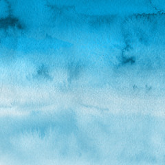 Colorful winter blue ink and watercolor textures on white paper background. Paint leaks and ombre effects. Hand painted abstract image. Deep sea.