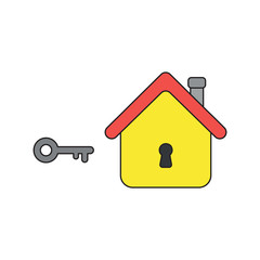 Vector icon concept of key and house with keyhole. Black outlines and colored.