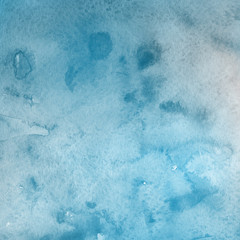 Colorful winter blue ink and watercolor textures on white paper background. Paint leaks and ombre effects. Hand painted abstract image. Deep sea.