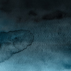 Colorful winter blue ink and watercolor textures on white paper background. Paint leaks and ombre effects. Hand painted abstract image. Deep sea.