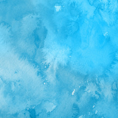 Colorful winter blue ink and watercolor textures on white paper background. Paint leaks and ombre effects. Hand painted abstract image. Deep sea.