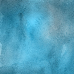 Colorful winter blue ink and watercolor textures on white paper background. Paint leaks and ombre effects. Hand painted abstract image. Deep sea.