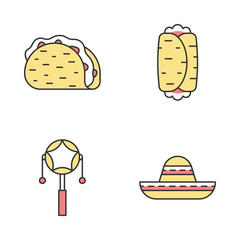 Mexican color icons set