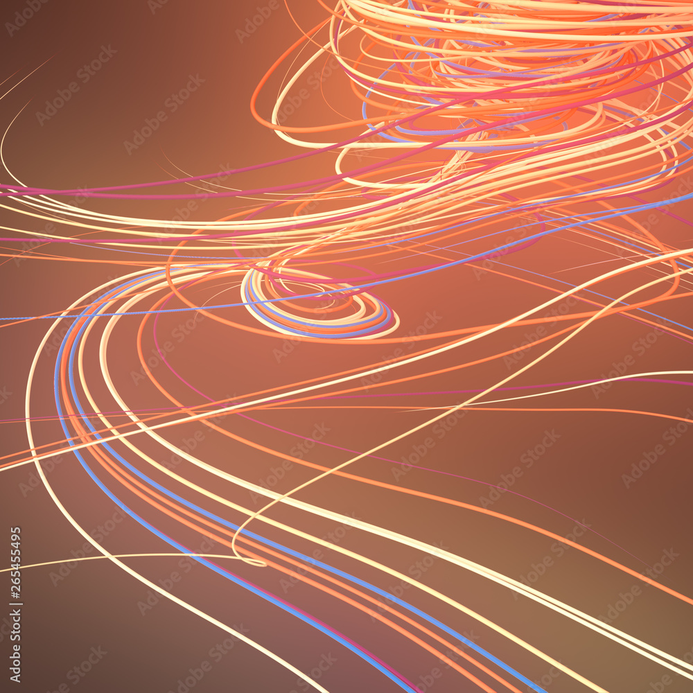 Poster Interlacing abstract orange colored curves. Computer generated geometric pattern. 3D rendering
