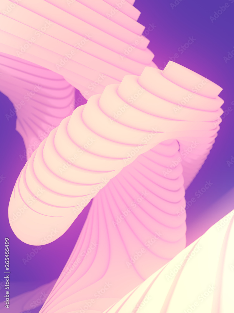 Poster striped futuristic pattern surrounded by pink light mist. computer generated geometric shape. 3d ren