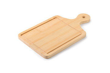 Wooden chopping board on a white background